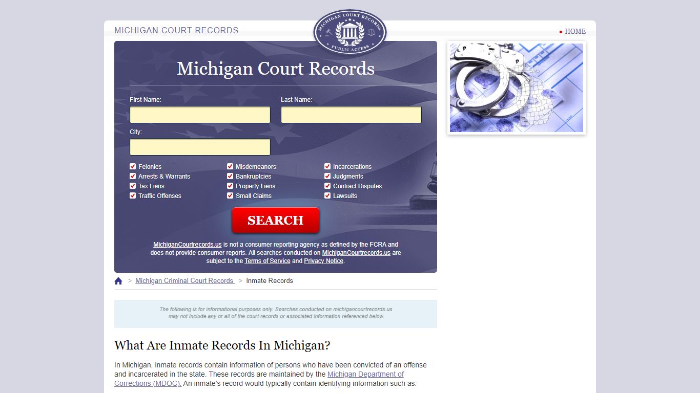 Michigan Inmate Search | MichiganCourtRecords.us